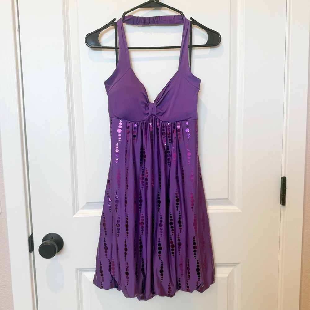 Vtg Wet Seal Y2K Whimsigoth Halter Dress Large Fairy Grunge Witchy Glam Purple